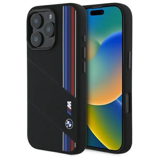 BMW Silicone Cut Tricolor Lines MagSafe Case for iPhone 16 Pro Max - Black - Cell phone cases and covers<<<HurtelXML