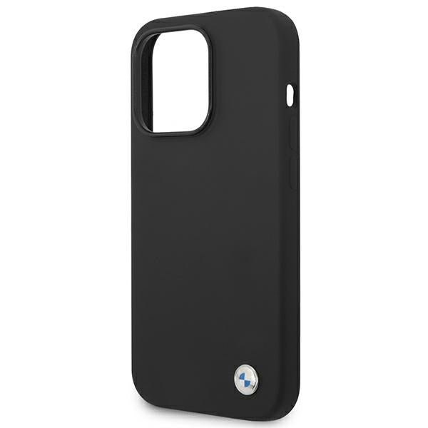 BMW Silicone Metal Logo Case for iPhone 14 Pro Max - Black