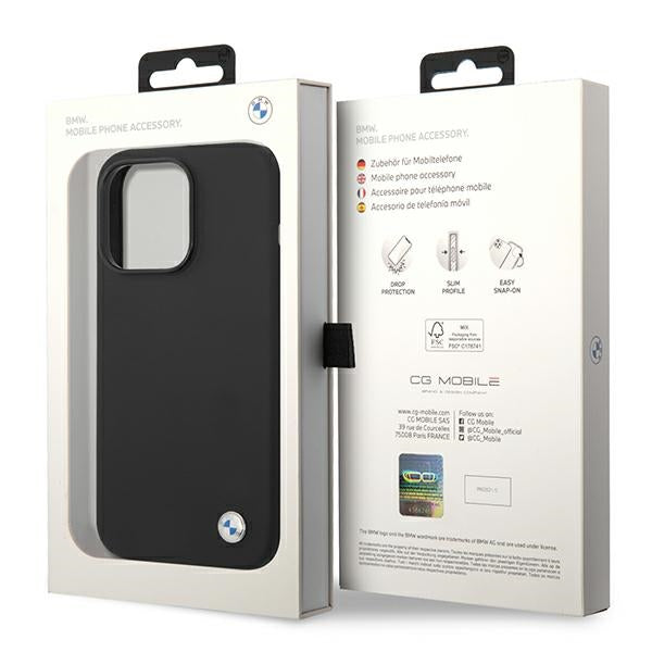 BMW Silicone Metal Logo Case for iPhone 14 Pro - Black
