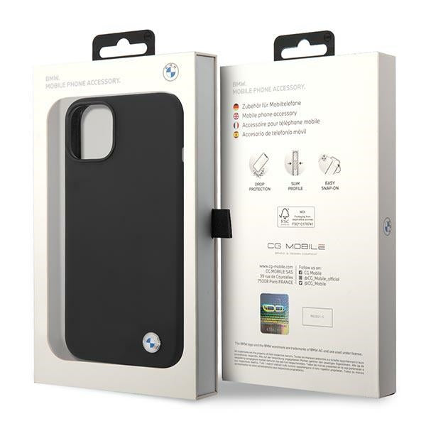 BMW Silicone Metal Logo Case for iPhone 14 - Black
