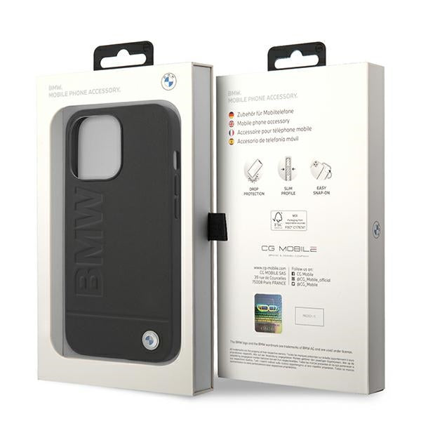 Case BMW BMHCP14XSLLBK iPhone 14 Pro Max 6.7 "black / black Leather Stamp
