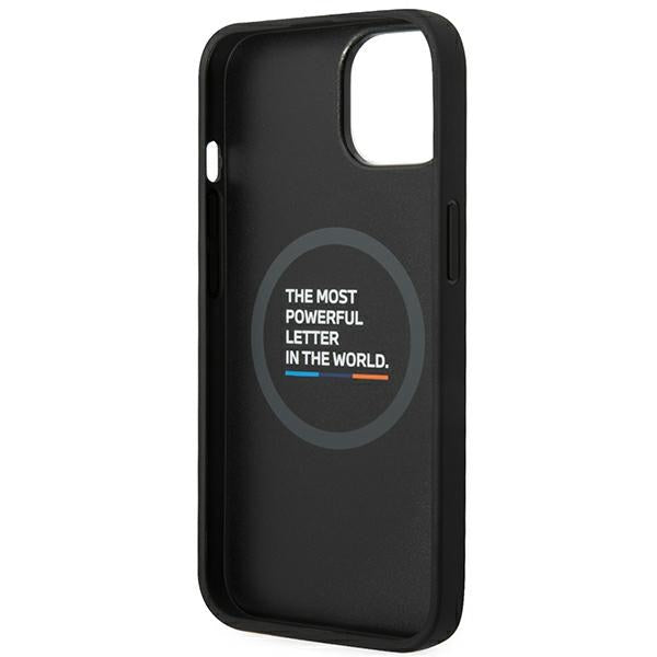 Case BMW BMHMP14S22PTDK iPhone 14 6.1 "black / black Leather Stamp Tricolor Magsafe