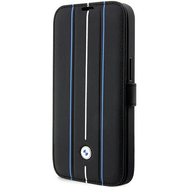 Case BMW BMBKP14L22RVSK iPhone 14 Pro 6.1" black/black bookcase Leather Stamp Blue Lines