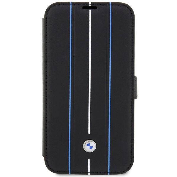 Case BMW BMBKP14L22RVSK iPhone 14 Pro 6.1" black/black bookcase Leather Stamp Blue Lines