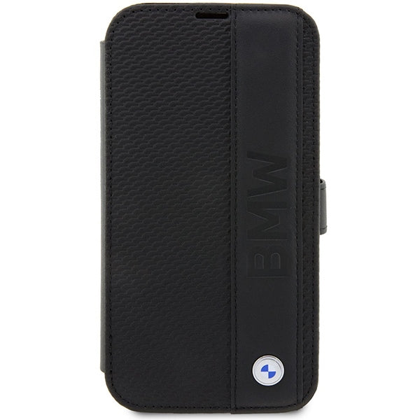 Case BMW BMBKP14X22RDPK iPhone 14 Pro Max 6.7" black/black bookcase Leather Textured&Stripe