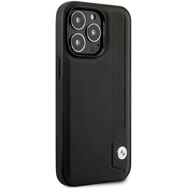 Case BMW BMHCP14L22RBDK iPhone 14 Pro 6.1" black/black hardcase Leather Blue Dots