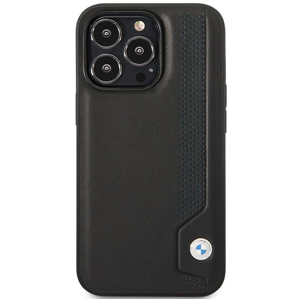 Case BMW BMHCP14L22RBDK iPhone 14 Pro 6.1" black/black hardcase Leather Blue Dots