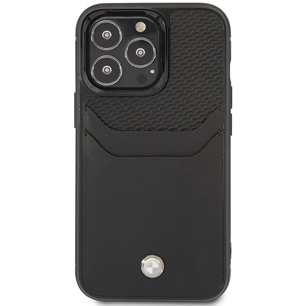 Case BMW BMHCP14L22RSEPK iPhone 14 Pro 6.1" black/black Leather Card Slot