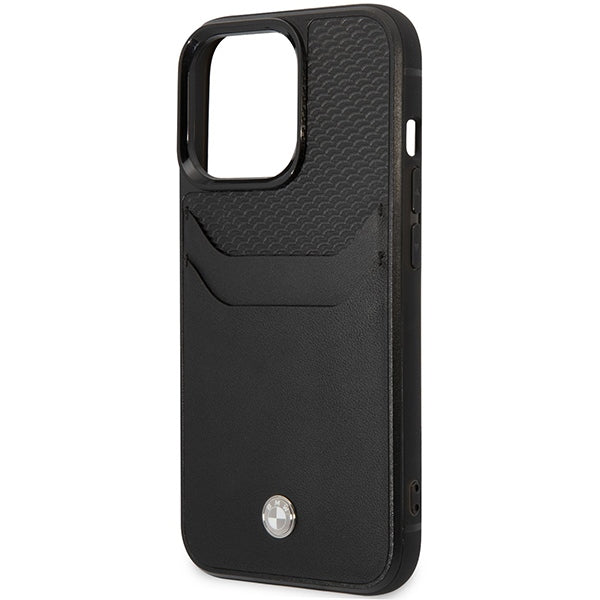 Case BMW BMHCP14L22RSEPK iPhone 14 Pro 6.1" black/black Leather Card Slot
