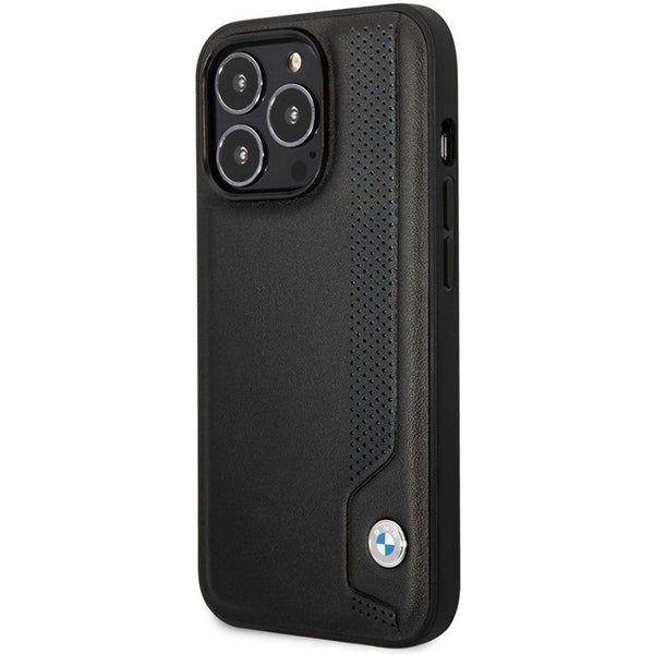 Case BMW BMHCP14X22RBDK iPhone 14 Pro Max 6.7" black/black hardcase Leather Blue Dots
