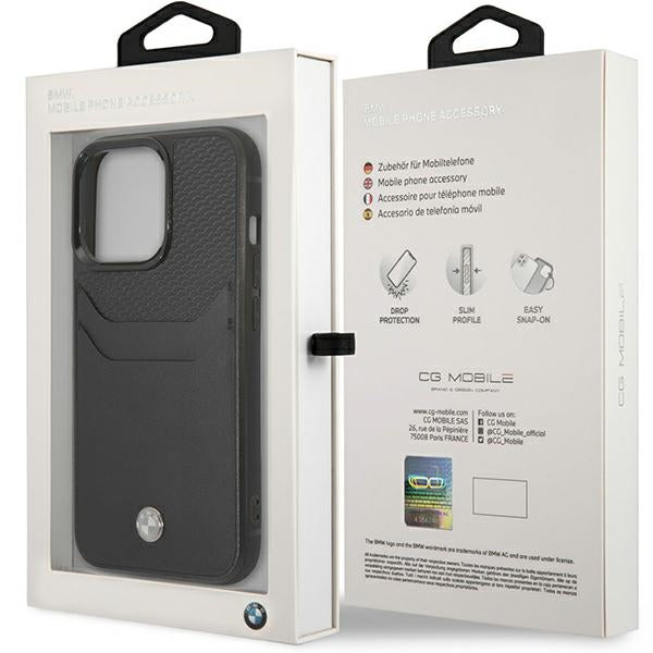 Case BMW BMHCP14X22RSEPK iPhone 14 Pro Max 6.7" black/black Leather Card Slot