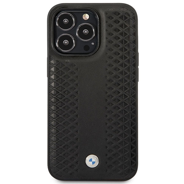Case BMW BMHMP14L22RFGK iPhone 14 Pro 6.1" black/black Leather Diamond Pattern MagSafe