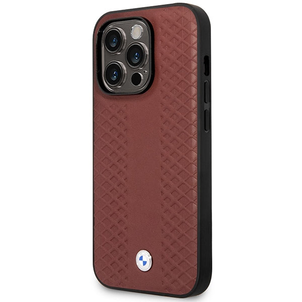 Case BMW BMHMP14X22RFGR iPhone 14 Pro Max 6.7" Burgundy/burgundy Leather Diamond Pattern MagSafe