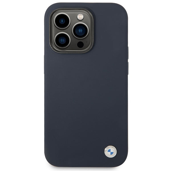 Case BMW BMHMP14XSILNA iPhone 14 Pro Max 6.7" navy blue/navy Silicone Metal Logo MagSafe