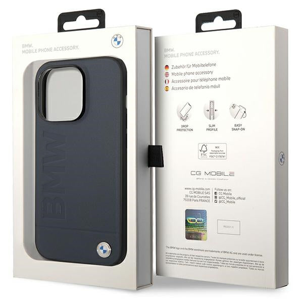 Case BMW BMHMP14XSLLNA iPhone 14 Pro Max 6.7" navy/navy hardcase Leather Hot Stamp MagSafe