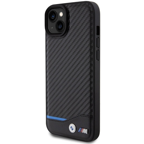 BMW Leather Carbon case for iPhone 15 Plus - black