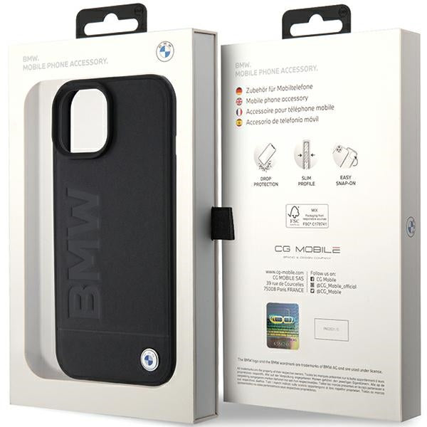 BMW Leather Hot Stamp case for iPhone 15 Plus - black