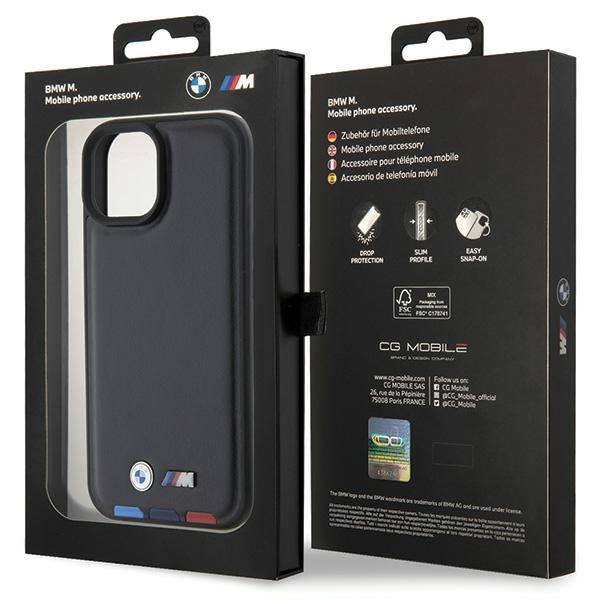 BMW BMHCP15S22PTDK iPhone 15 6.1" black/black Leather Stamp Tricolor