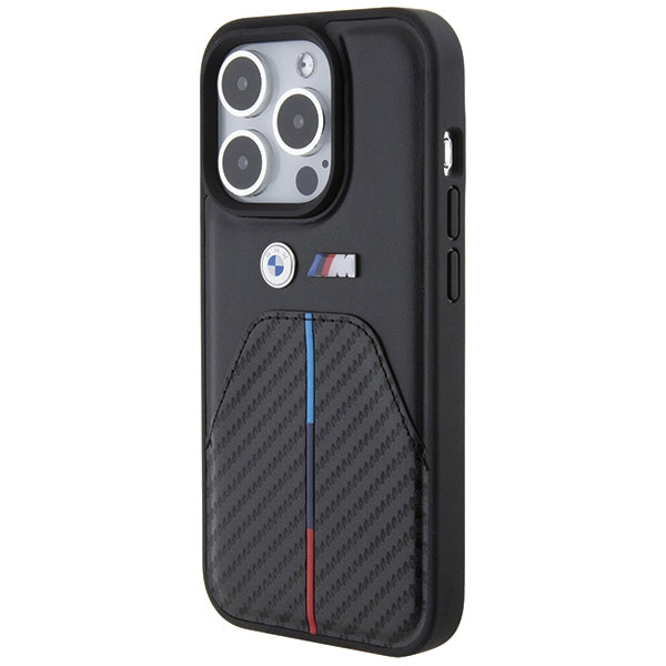 BMW Stamped Tricolor Stripe iPhone 15 Pro Case - Black