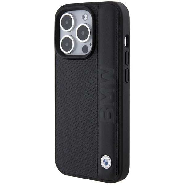 BMW Leather Textured &amp; Stripe iPhone 15 Pro Max Case - Black