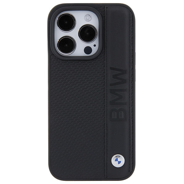 BMW Leather Textured &amp; Stripe iPhone 15 Pro Max Case - Black