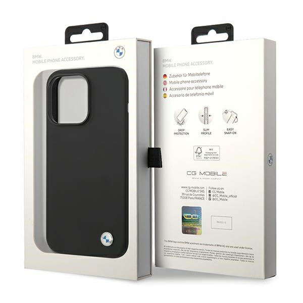 BMW Silicone Metal Logo iPhone 15 Pro Max Case - Black