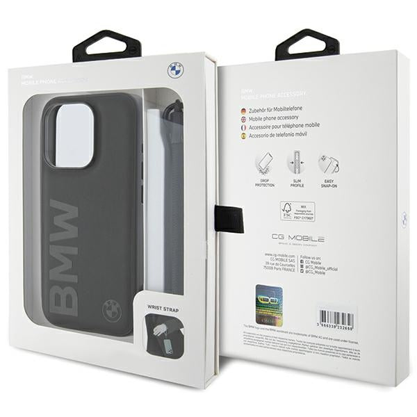 BMW Signature Leather Wordmark Cord case for iPhone 15 Pro - black