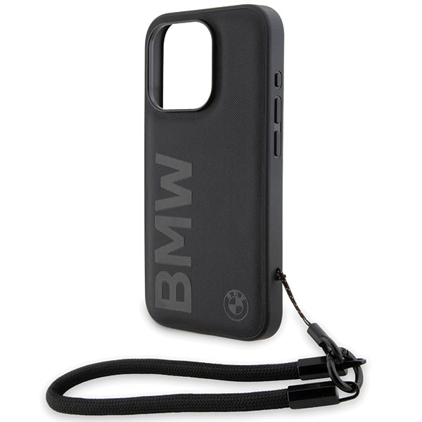 BMW Signature Leather Wordmark Cord case for iPhone 15 Pro - black