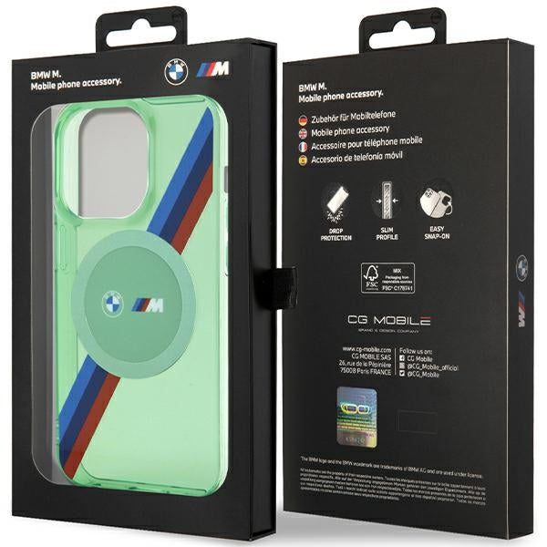 BMW M Tricolor Stripes MagSafe case for iPhone 15 Pro - green