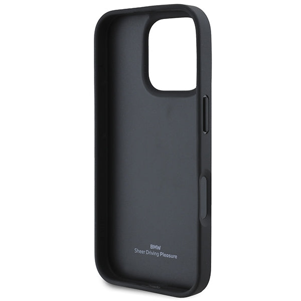 BMW Signature Leather Crossing Lines Pattern iPhone 16 Pro Case - Black