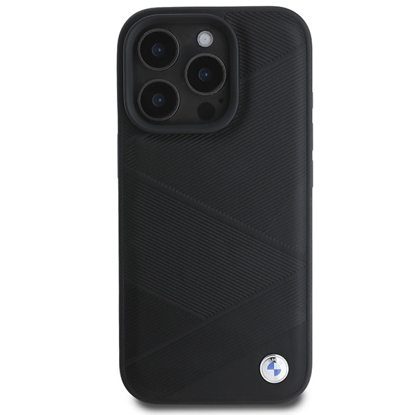 BMW Signature Leather Crossing Lines Pattern iPhone 16 Pro Case - Black