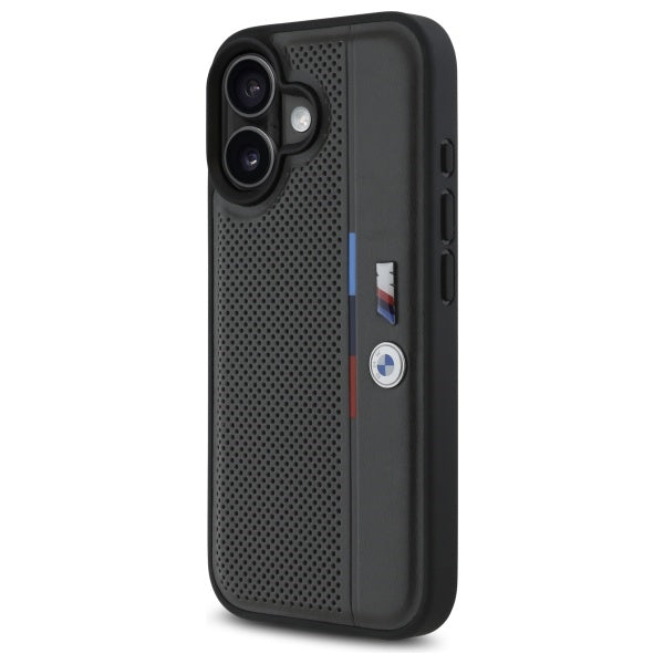 BMW M Perforated Tricolor Detail Line iPhone 16 Case - Dark Gray