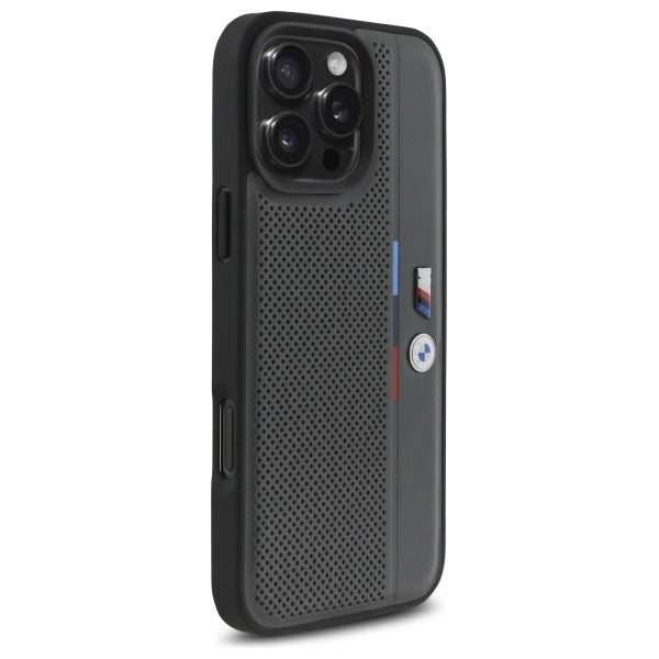 BMW M Perforated Tricolor Detail Line iPhone 16 Pro Max Case - Dark Gray