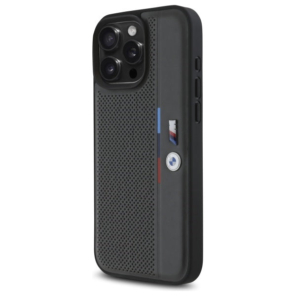 BMW M Perforated Tricolor Detail Line iPhone 16 Pro Max Case - Dark Gray