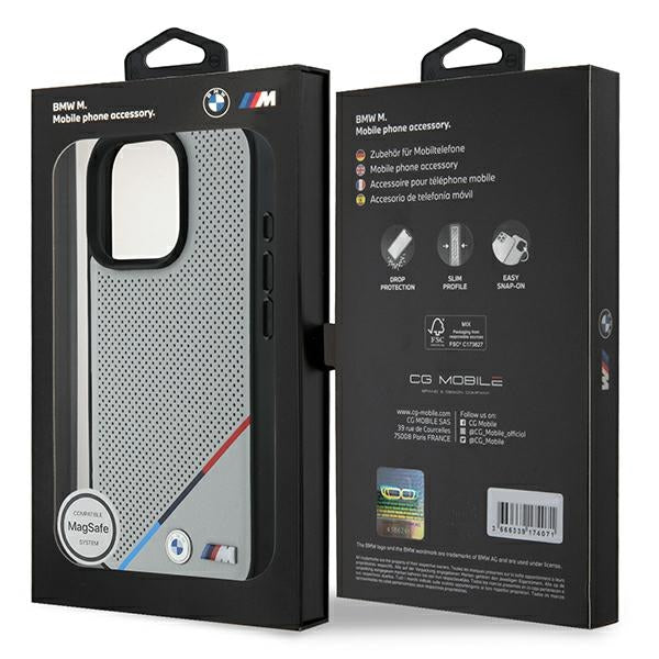 BMW M Perforated Tricolor Line MagSafe Case for iPhone 16 Pro - Gray