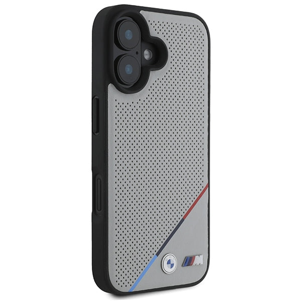 BMW M Perforated Tricolor Line MagSafe iPhone 16 Case - Gray