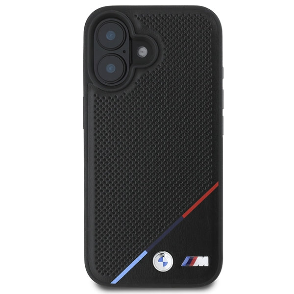 BMW M Perforated Tricolor Line MagSafe iPhone 16 Case - Black