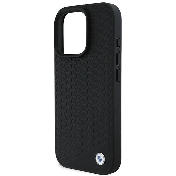 BMW Signature Leather Diamond Metal Logo MagSafe Case for iPhone 16 Pro Max - Black