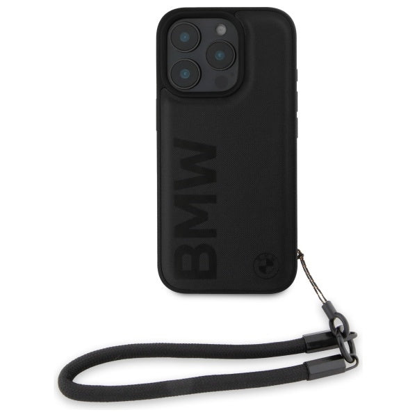 BMW Signature Leather Wordmark Cord Case for iPhone 16 Pro - Black