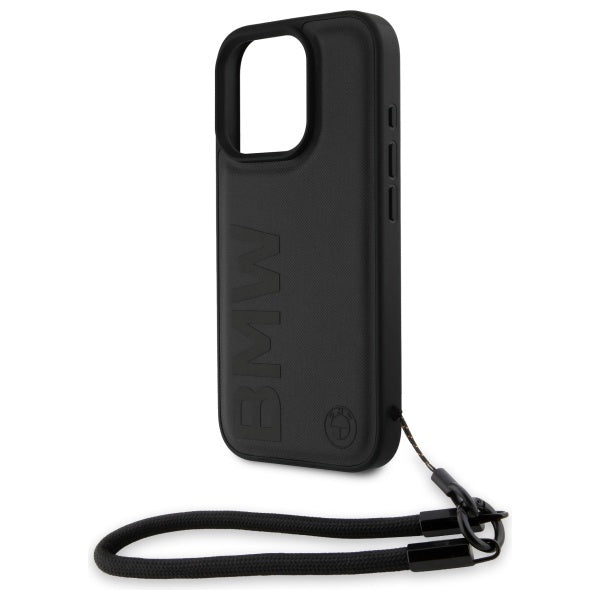 BMW Signature Leather Wordmark Cord Case for iPhone 16 Pro - Black