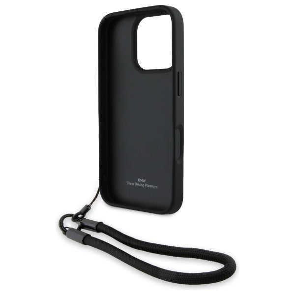 BMW Signature Leather Wordmark Cord Case for iPhone 16 Pro - Black