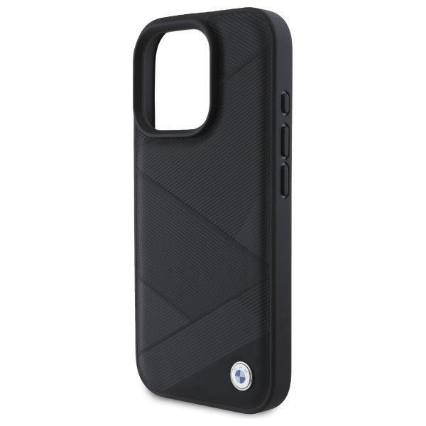 BMW Sign Leather Crossing Lines Pattern iPhone 16 Pro Max Case - Black