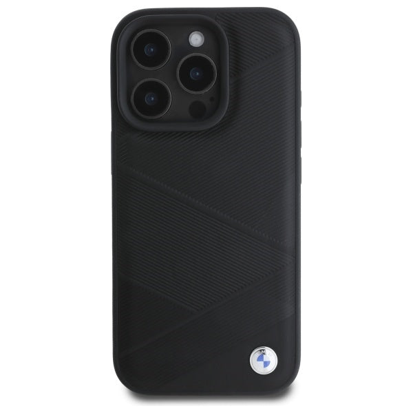 BMW Sign Leather Crossing Lines Pattern iPhone 16 Pro Max Case - Black