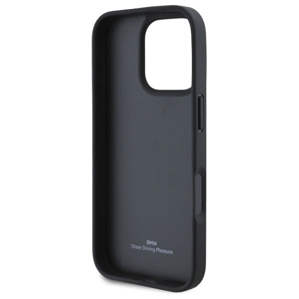 BMW Sign Leather Crossing Lines Pattern iPhone 16 Pro Max Case - Black