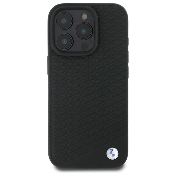 BMW Sign Leather Diamond Metal Logo MagSafe iPhone 16 Pro Case - Black