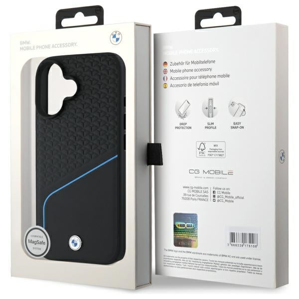 BMW Sign Leather Textured And Line MagSafe iPhone 16 Case - Black