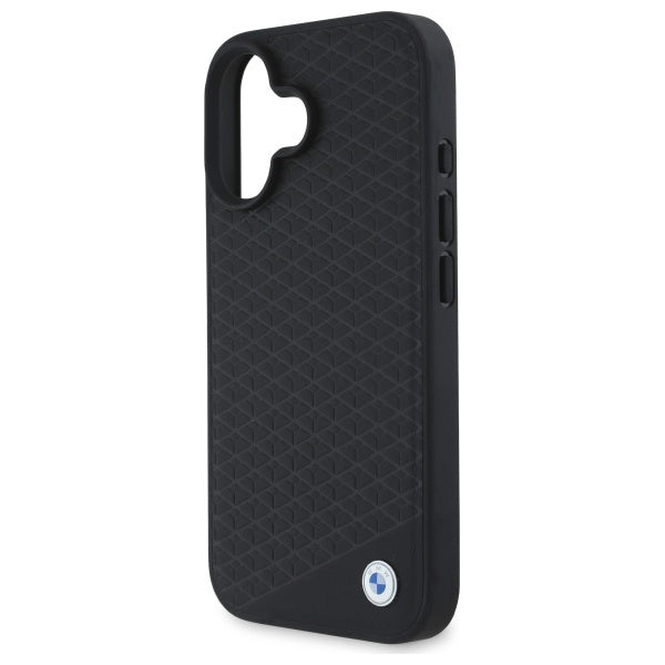 BMW Sign Leather Diamond Metal Logo MagSafe iPhone 16 Case - Black