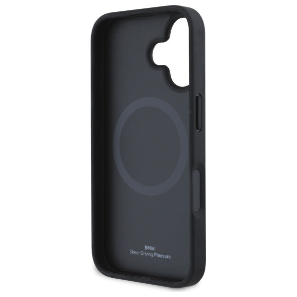 BMW Sign Leather Diamond Metal Logo MagSafe iPhone 16 Case - Black