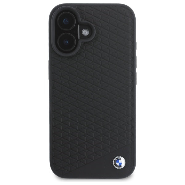 BMW Sign Leather Diamond Metal Logo MagSafe iPhone 16 Case - Black