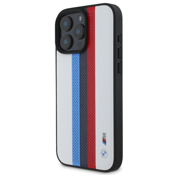 BMW M Performance Tricolor Printed Stripes MagSafeMagSafe iPhone 16 Pro Max Case - White